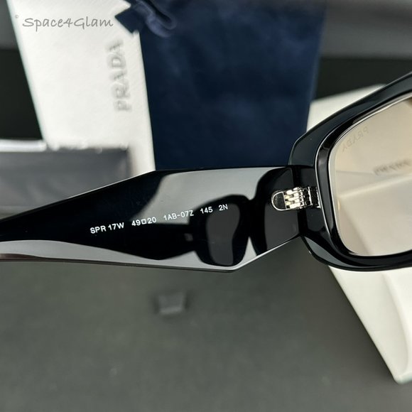 Prada PR17WS 1AB07Z Sunglasses Shiny Black Mirror Rectangle Unisex - Picture 4 of 10